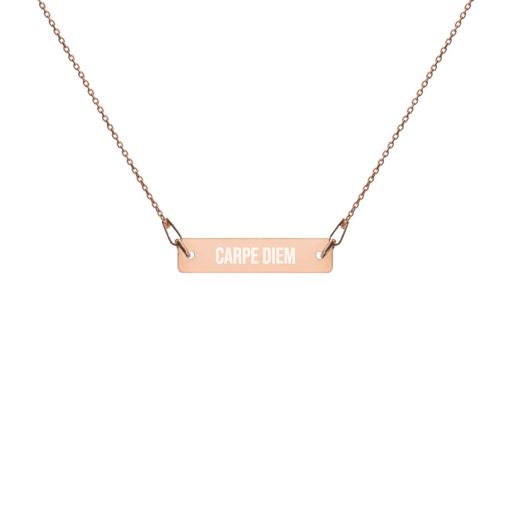 Carpe Diem Engraved Silver Bar Chain Necklace