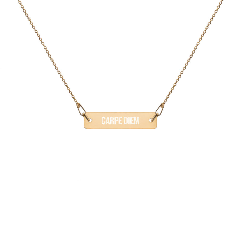 Carpe Diem Engraved Silver Bar Chain Necklace