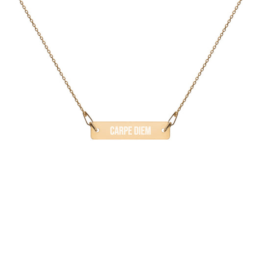 Carpe Diem Engraved Silver Bar Chain Necklace