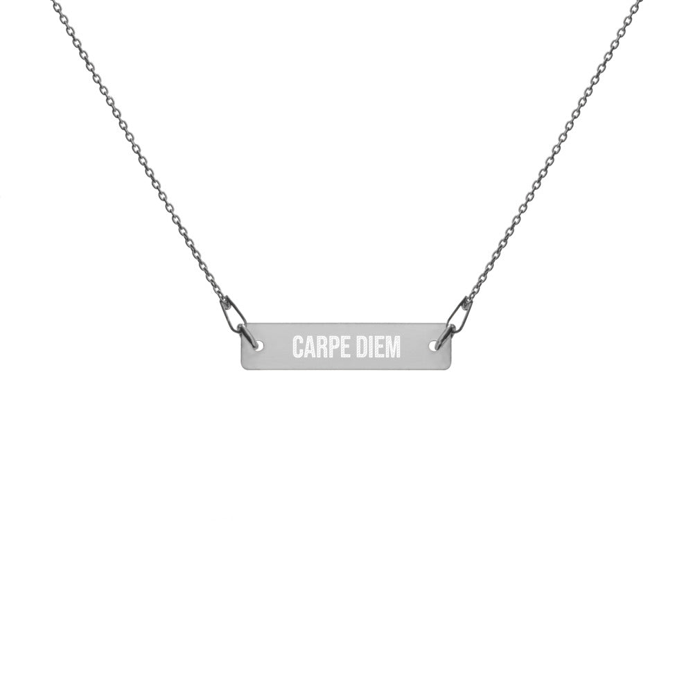 Carpe Diem Engraved Silver Bar Chain Necklace