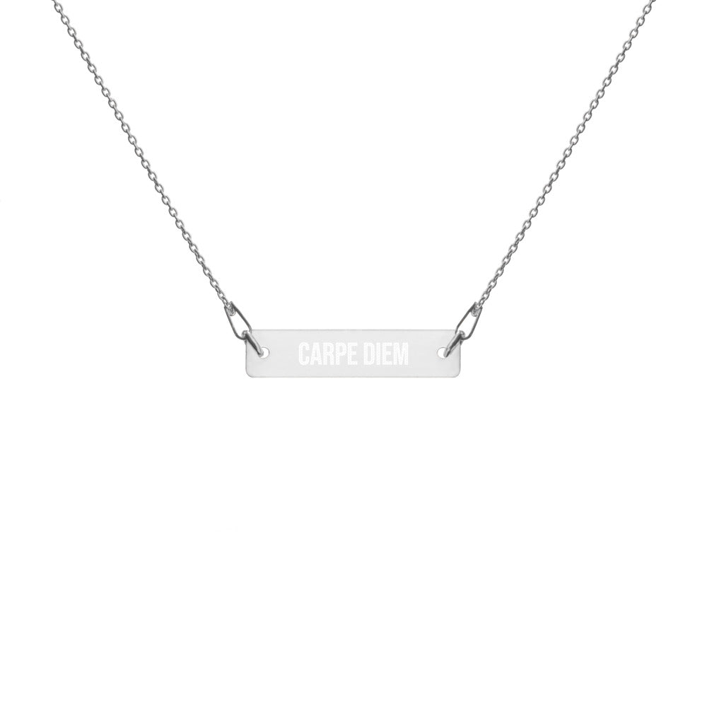 Carpe Diem Engraved Silver Bar Chain Necklace