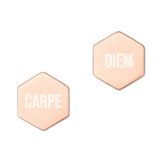 Carpe Diem Sterling Silver Hexagon Stud Earrings