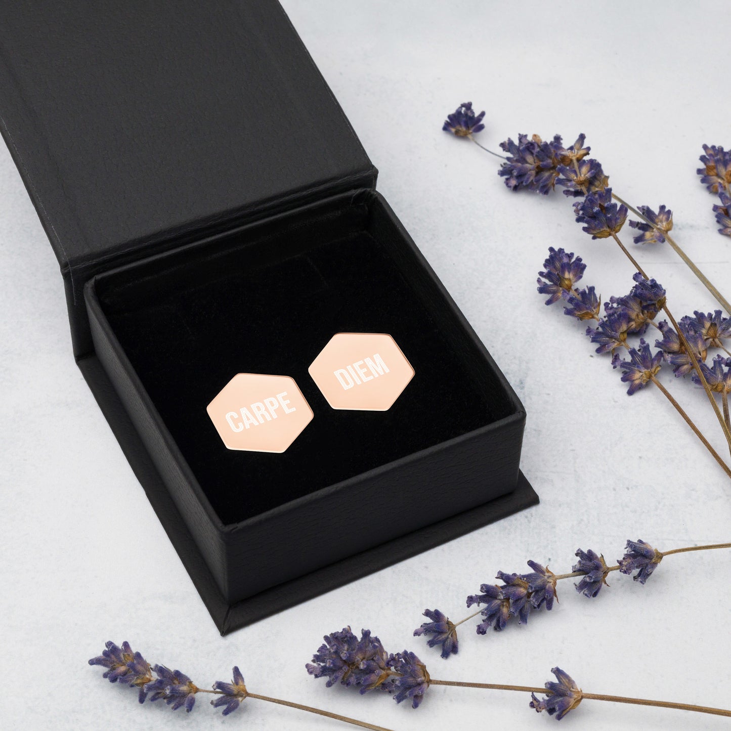 Carpe Diem Sterling Silver Hexagon Stud Earrings